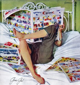 John Gannam,(EUA 1907-1965) -- aquarela e gouache, anúncio para lençóis. 