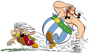 Astérix e Obélix, os heróis gauleses.