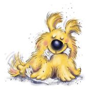 Cachorrinho faminto.  Ilustração de Paula Becker.