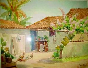 Cena de interior, 1891; Armando Vianna (Brasil 1897-1992) aquarela
