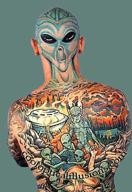 alien-tattoo-whole-body- cool optical illusions