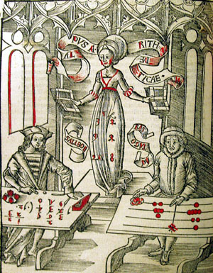 aritimetica, ilustração da Margarita  Philosophica, 1503, Boetius, romano, (475-524)e Pitagoras, grego, (570 BC-475BC) II