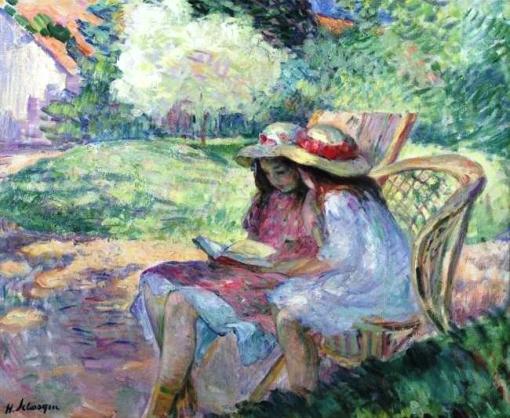Henri Lebasque (1865-1937) França, Jeune filles lisant au parc, ost,
