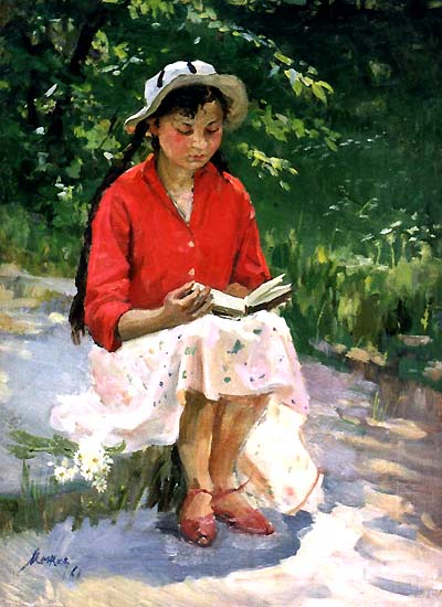 A Mozhaev (Russia)  Menina com tranças, 1961,ost,67x49 Escola de Leningrado