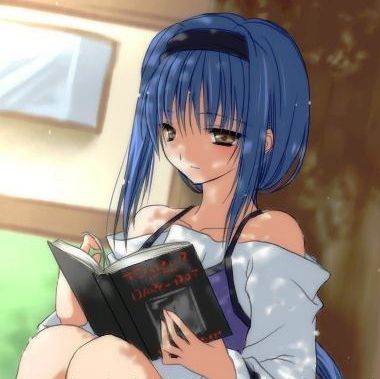 Adolescente de cabelo azul lendo