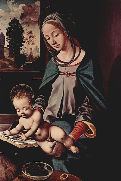 Piero di Cosimo (1462-1521) Madona com Menino lendo, 1485-1490,osm, 83 x 56 cm Konigliche Sammlung. estocolmo