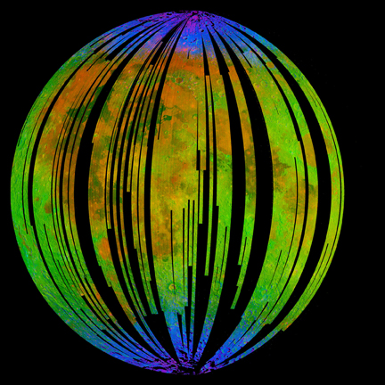 dados da Nasa mostram evidencia de moleculas dagua na lua, azul maior concentração