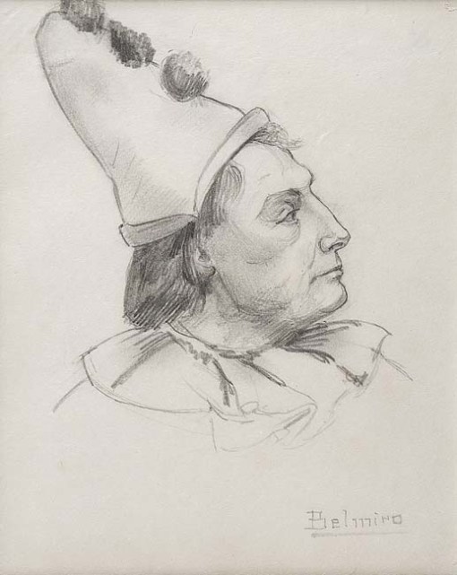 Belmiro de Almeida ( 1858- 1935) Cabeça de palhaço, crayon, 16x15cm