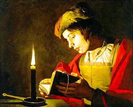 Mathias Stomer ( Holanda 1600-1650 , jovem lendo a luz de vela,ost, 175-172 Museu Nacional de Estocolmo, suécia