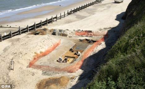 arqueólogos na costa de Norfolk