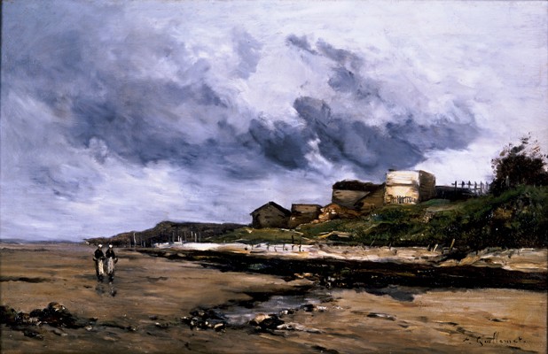 Antoine Guillemet, French (1841-1918), paisagem costeira com figuras, ost, 40x61