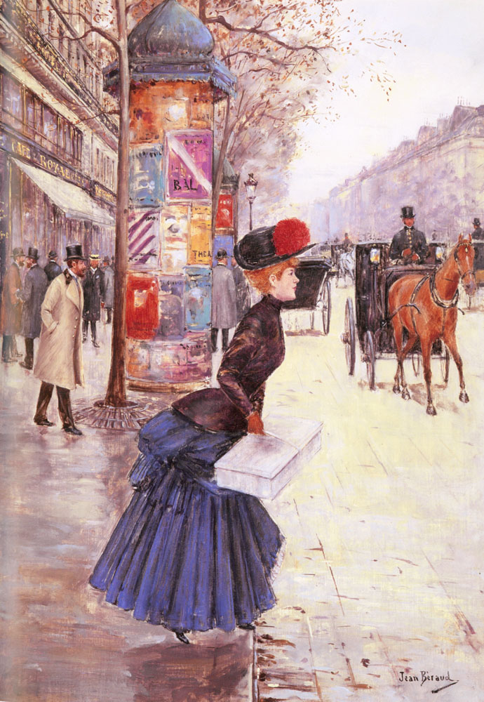 Jean Beraud (1849-1936)jeune_femme_traversant_le_boulevard, ost,