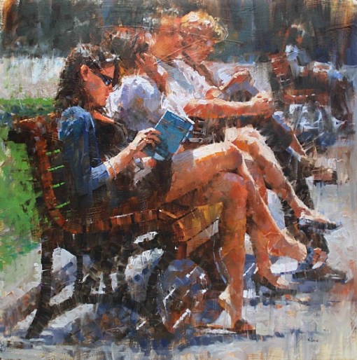 Mark Lague, Lendo no parque, ost,75 x 75cm