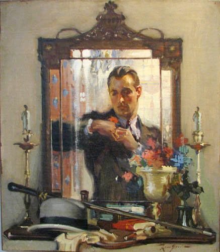 LeonGordon, (Russia-EUA, 1889-1943)Homem elegante no espelhoc.1930s,ost,90x80