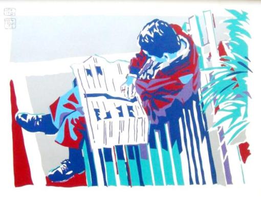 Newton Mesquita (Brasil,1949)Lendo Jornal,1986, serigrafia, 70 x 50