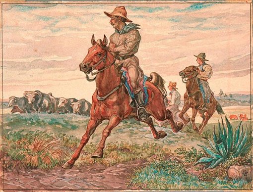 JoseLutzenberger(Alemanha1882-POA1951)Gauchonacamanha,aquar,sd,21x29cm,AdoMalagoli,POA