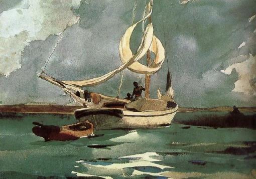 Winslow Homer- Navegando em Sloop Bermuda, 1903 aquarela