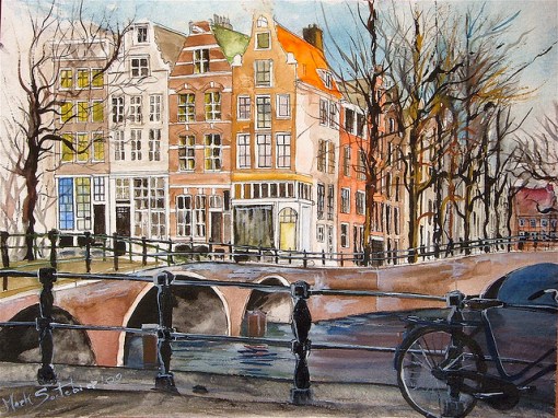 Amsterdam Prinsengracht by Mark Christian Soetebier, aquarela, 2009