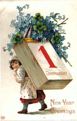 Ano Novo menina cartão postal, ano novo