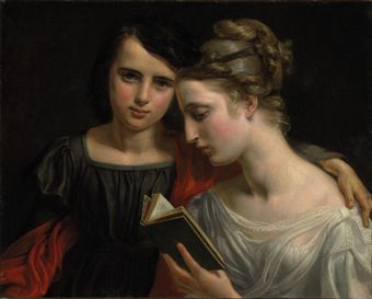 Marie Françoise Caroline Vallée (ativa Paris, sec XIX)Lendo Paulo e Virginia, ost,56 x 69 cm