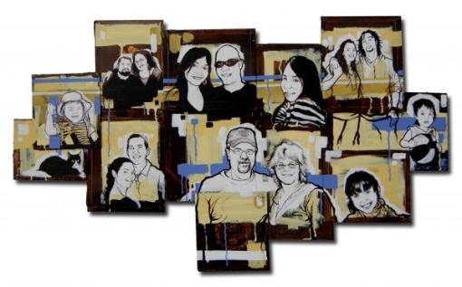 family-ties-ruben-ubiera, acrilica sobre madeira, caixas de charutos, tampas.