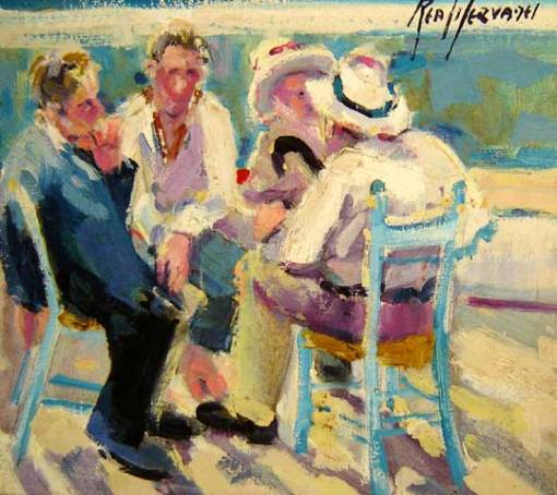 Servadei, sentados a mesa, ost, 26x30