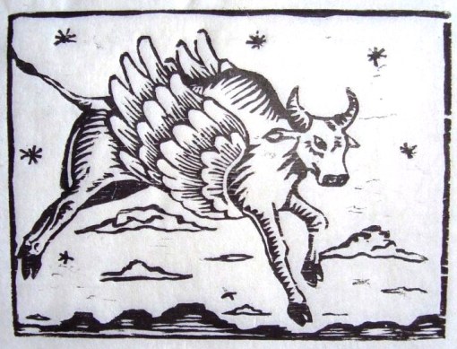 Bruno Matos, Boi voador, 2010, xilogravura