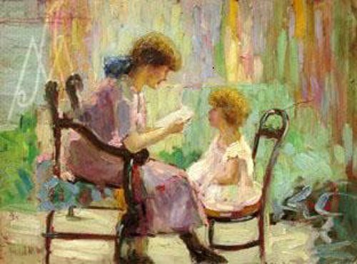 Georgina de Albuquerque (1885-1962). Momento de leitura, oscartão, 24 x 16cm 2
