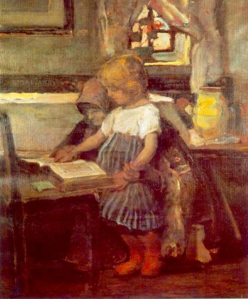 János Tornyai, Lesson on the FarmWoman with Silk Corset, 1896