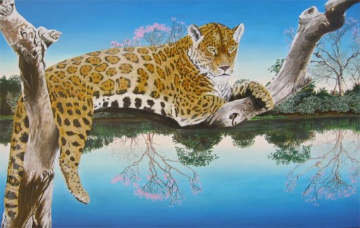 Joacilei Gomes Cardoso,(Brasil, 1960)Onça deitada, ost,100 X 180cm.www.projetoararaazul.org..br