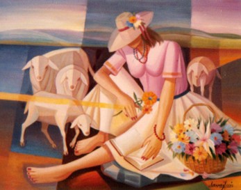 Jurandi Assis (BA, Brasil, 1939) Lendo no Campo  OST 48cmx60cm