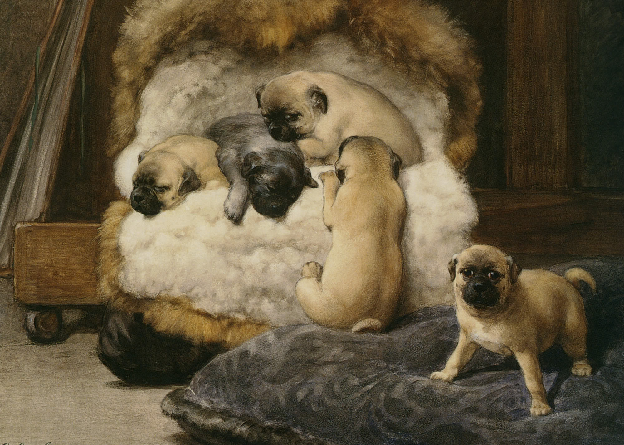 1850_Pug_NestofPuppyPugsbyOttoEerelman