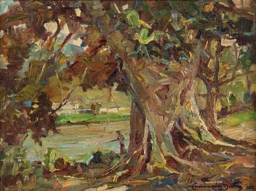 Archimedes Dutra,Pescador na beira do rio,1932,ost, 27 x 35 cm