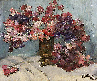 GOTUZZO, Leopoldo,Ervilhas de Cheiro,óleo s tela, 1956, 39 x 46,2 cm