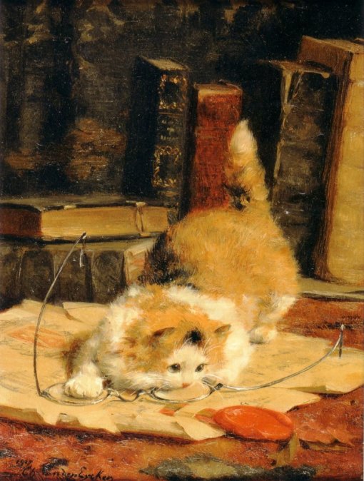 Charles van den Eycken Jr  (1859-1923) - Chat aux lunettes, 1918