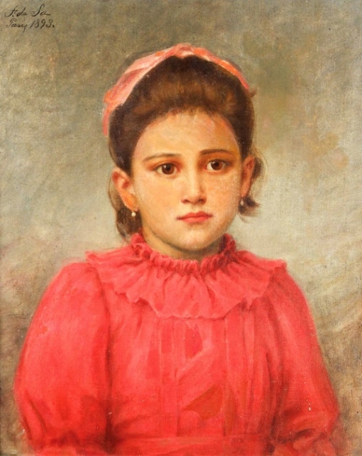 Eduardo de Sá (866-1940) Menina do vestido vermelho, ost, 46x 38