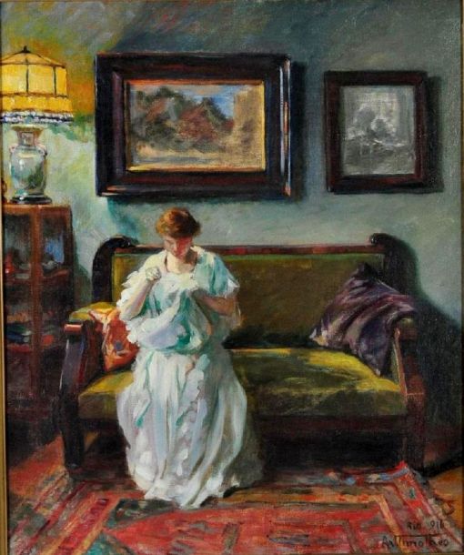 ARTHUR TIMOTHEO DA COSTA - Bordadeira, óleo sobre tela, 64X53cm