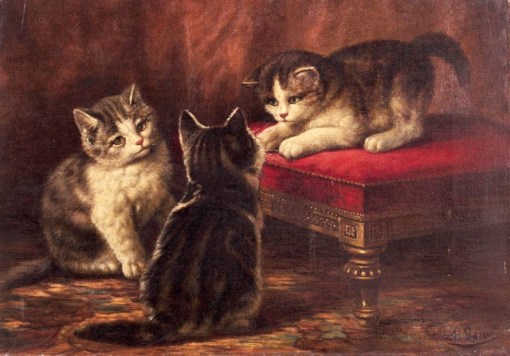 August Laux (EUA, 1847 - 1921) Gatinhos, c. 1900, ost,  25  x 35cm, signed,