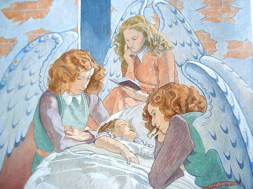Augustin Rouart (França, 1907-1997) Criança com anjos, 1949,tempera sobre tela, 64 x 80, museu dos anos 30, paris