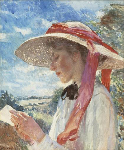 Dame Laura Knight, (1877-1970)  Jovem moça  reading, retrato de Florence Carter Wood,