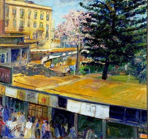 BENITO MAZON CASTAÑEDA 1885-1955 Abrigo do Bondes de Porto Alegre, Pinacoteca Aldo locatelli,  1945ost  - 75,0 x 80,2 cm.