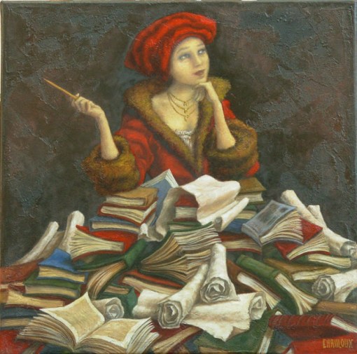 Catherine Chauloux (França, 1957) a_la_recherche_des_mots In search of lost words.  Oil on canvas, 40x40 cm