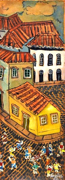 TOBIAS MARCIER (1948-1982)Bloco de Carnaval em Ouro Preto, ose, 23 x 9. (1970)