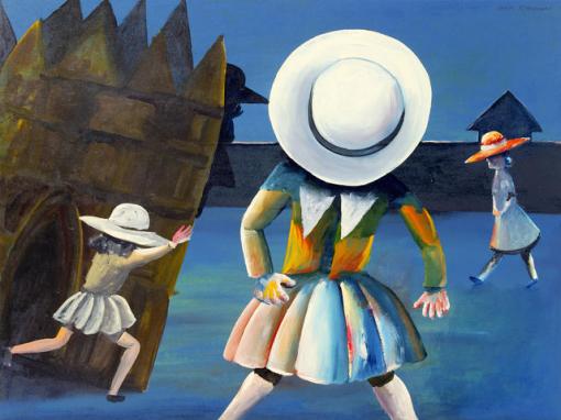 Charles Blackman (Austrália, 1928) Schoolgirls 1954. Esmalte sobe papel colado em placa,98 x 130