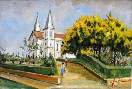 JOSÉ MARIA DE ALMEIDA (1906-1995)Igreja Matriz de Cambuquira-MG,1963,ost,38 x 55