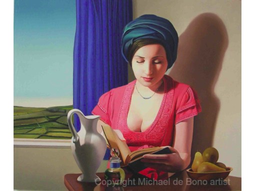 Michael de Bono, reading-in-sunlight - Oil on canvas