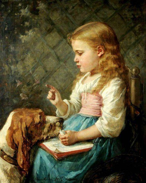 Madeleine Jeanne Lemaire (1845 – 1928, French)girl-with-dog
