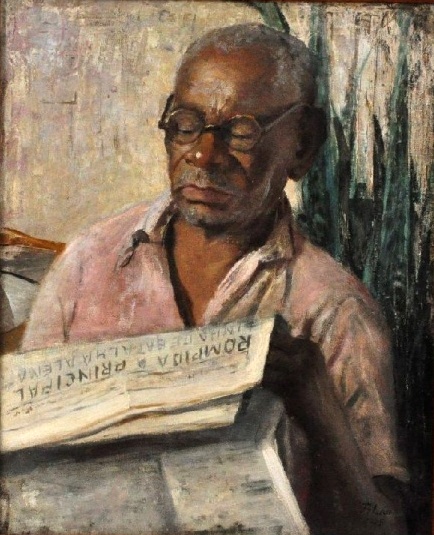 ANA MARIA LEÃO - Homem lendo óleo sobre tela, 61X50cm. Assinado 1945.