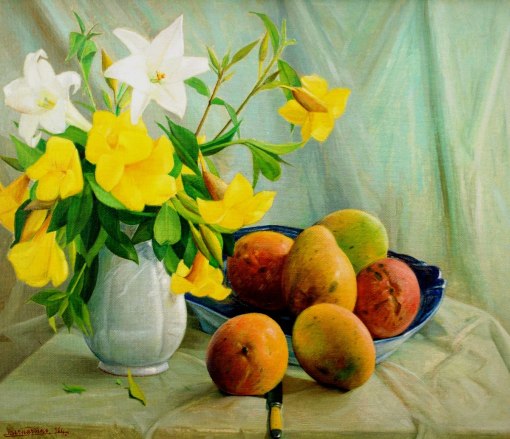 BERNARDINO DE SOUZA PEREIRA - (Brasil,1895 - 1985)Natureza morta - óleo sobre eucatex - 60 x 70 cm - 1964 -