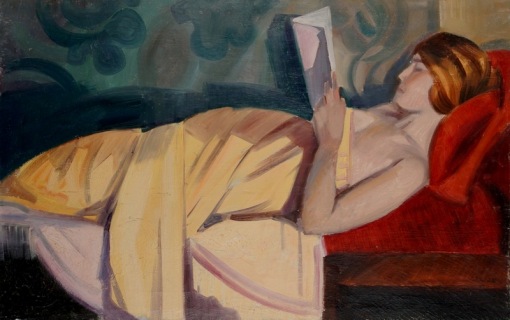 Claude Lacaze, Woman Reading ,Oil on canvas, 25,5x 41 inches,